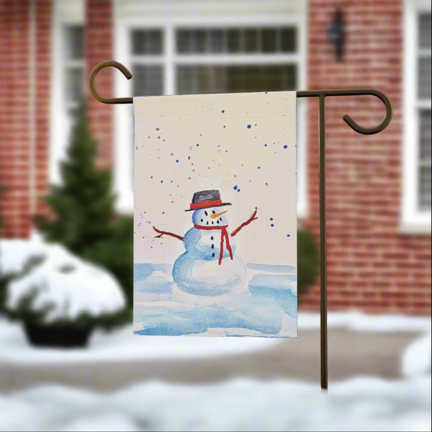 Snowman Garden & House Banner. Available in sizes from 12” x 18”-24.5” x 32”
