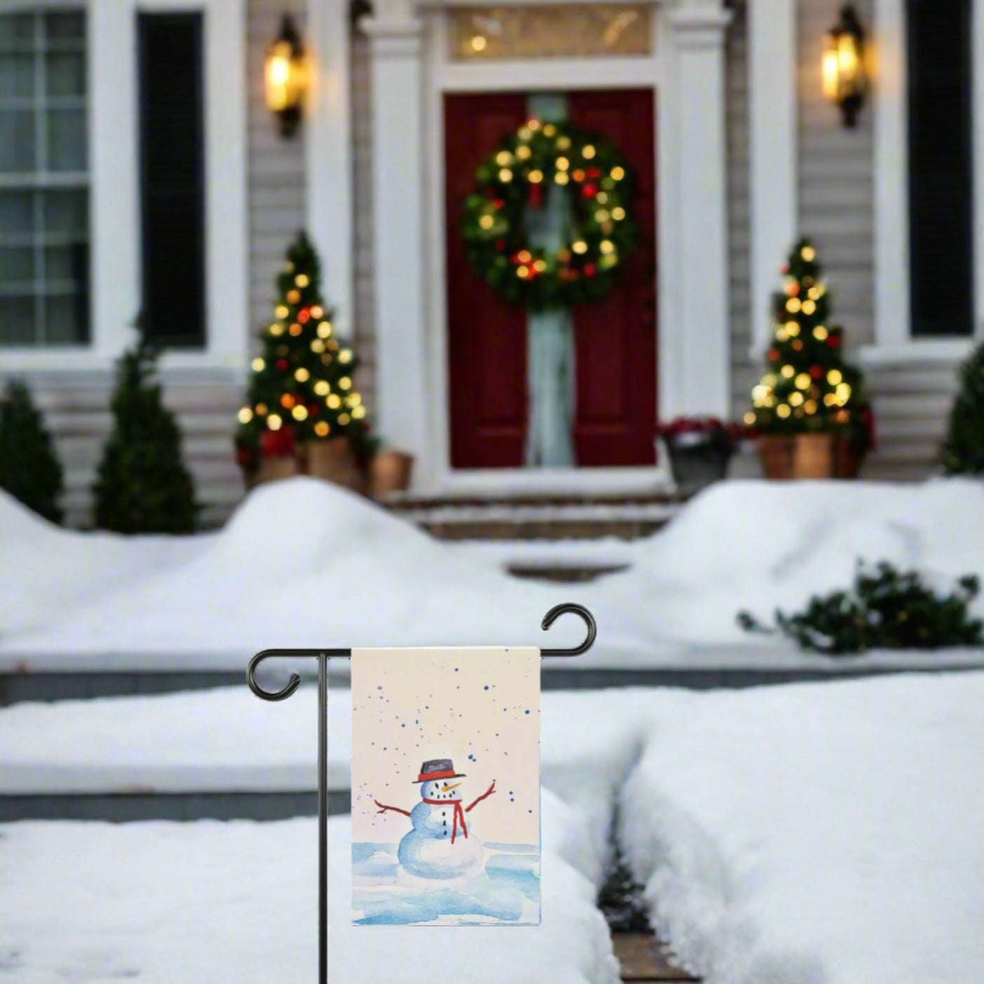 Snowman Garden & House Banner. Available in sizes from 12” x 18”-24.5” x 32”