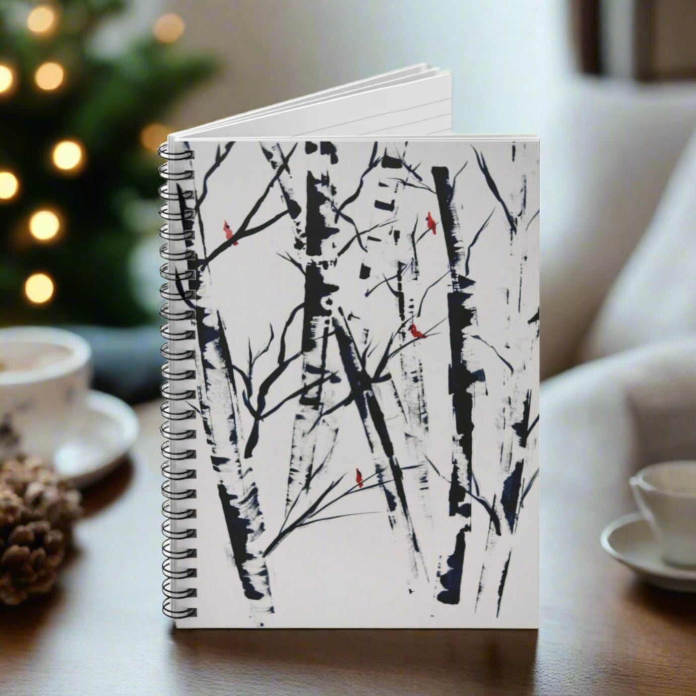Cardinals and Birches Spiral Notebook - Ruled Line
