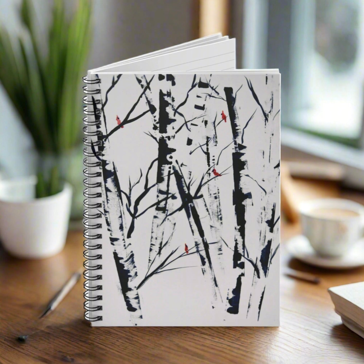 Cardinals and Birches Spiral Notebook - Ruled Line
