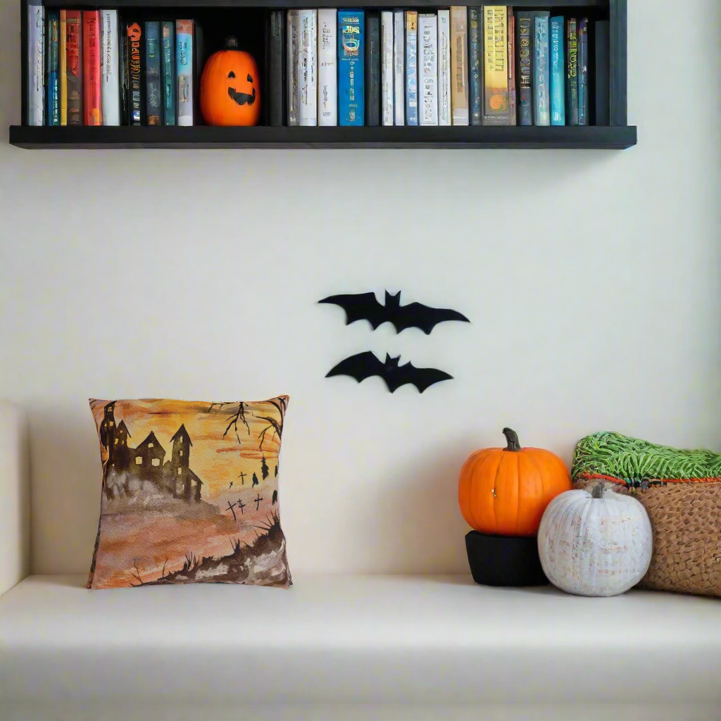 Halloween House and Graveyard Pillows. Available in sizes from 16” x 16”-20” x 20”