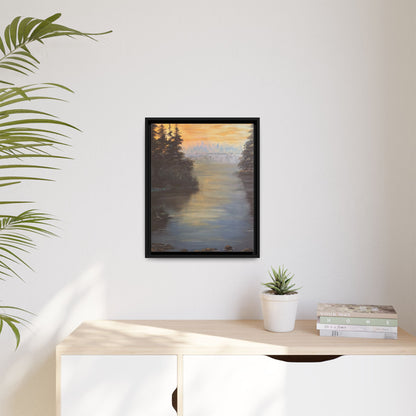 Peaceful Northwoods Lake Matte Canvas with Black or Espresso Frame. Available in sizes from 8” x 10”-24” x 32”