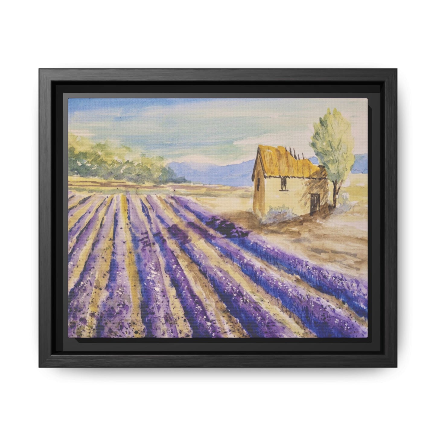 Lavender at Daybreak Matte Canvas, Framed (Black or Espresso). Available in sizes 10”x8”-20”x10”