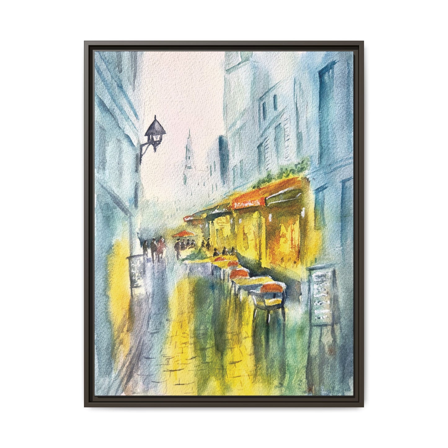 Cafe Reflections Matte Canvas, Framed (Black or Espresso). Available in sizes 8”x10”-24”x32”