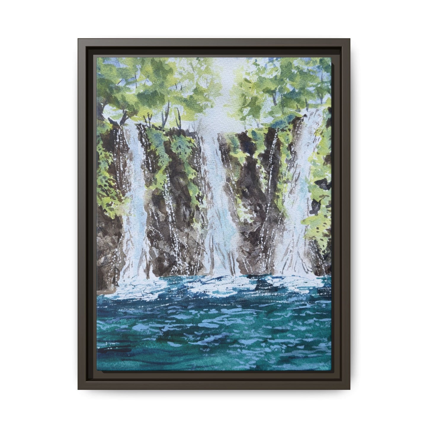 Three Sisters Waterfall, Framed (Black or Espresso). Available in sizes from 8”x10”-12”x16”