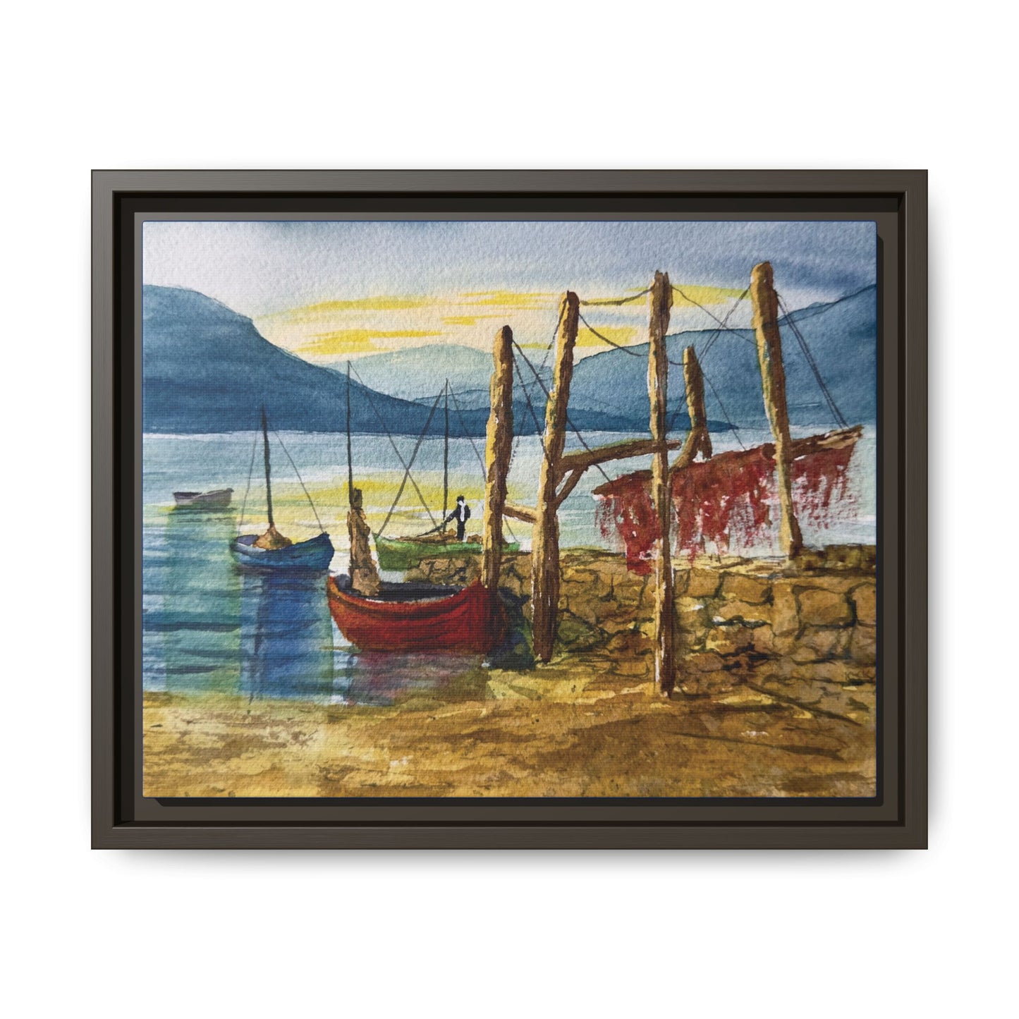 Morning Boats on the Loch, Framed (Black or Espresso). Available in sizes from 10”x8”-24”x18”