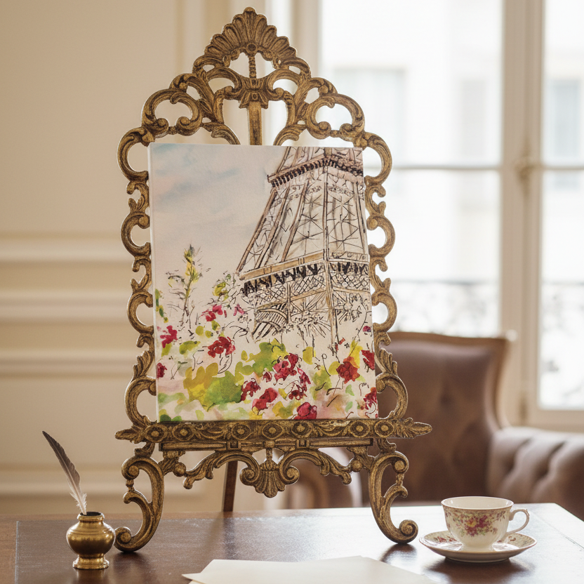Eiffel Tower Floral Design Matte Canvas, Stretched, 1.25". Available in sizes from 8” x 10”-12” x 18”