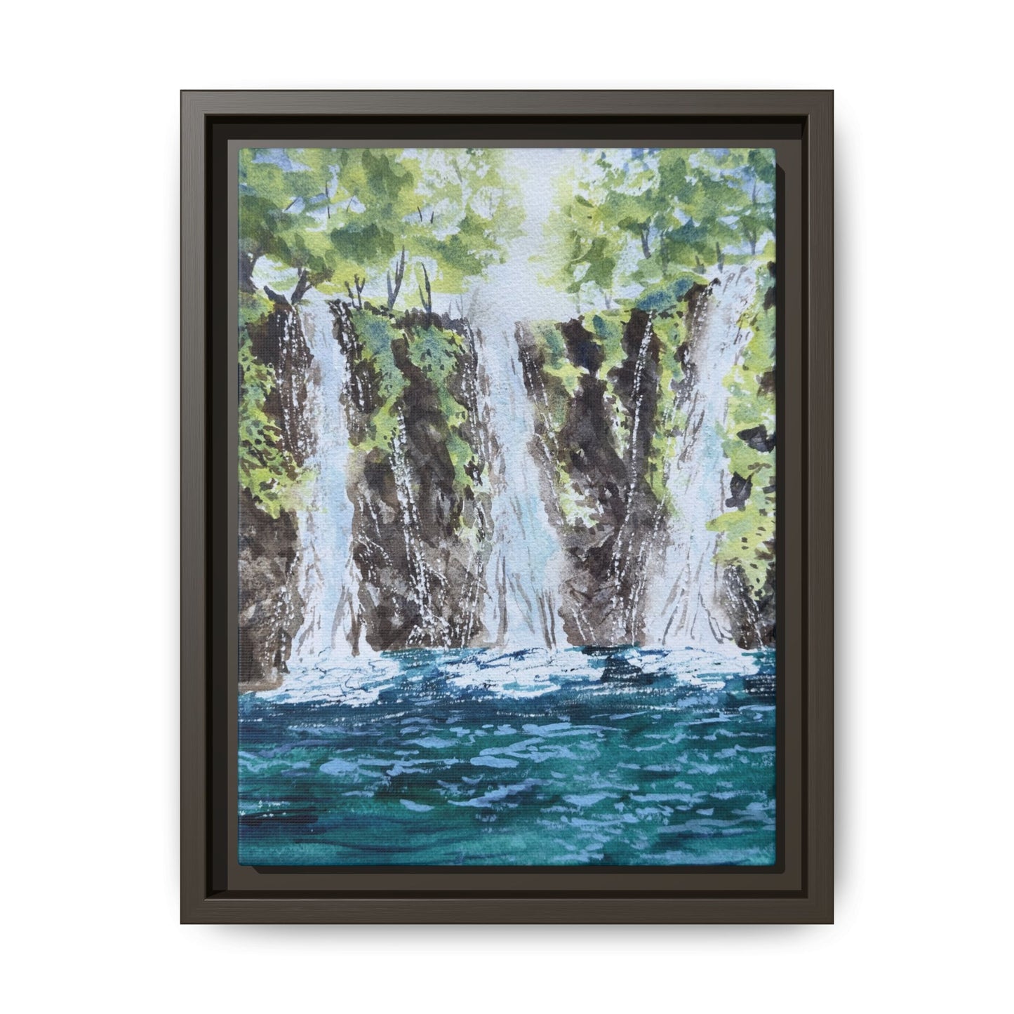 Three Sisters Waterfall, Framed (Black or Espresso). Available in sizes from 8”x10”-12”x16”