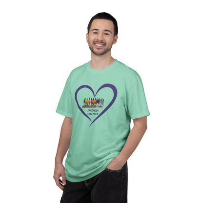 Stronger Together Heart Unisex Garment-Dyed T-shirt. Available in sizes S-4XL, 13 colors