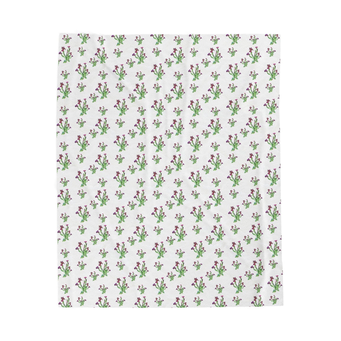 Velveteen Plush Blanket Featuring Purple Irises. Available in sizes from 30” x 40”-60” x 80”