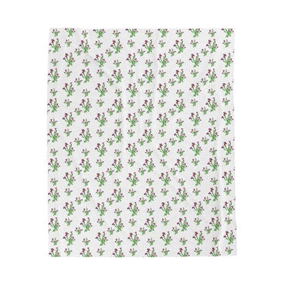 Velveteen Plush Blanket Featuring Purple Irises. Available in sizes from 30” x 40”-60” x 80”