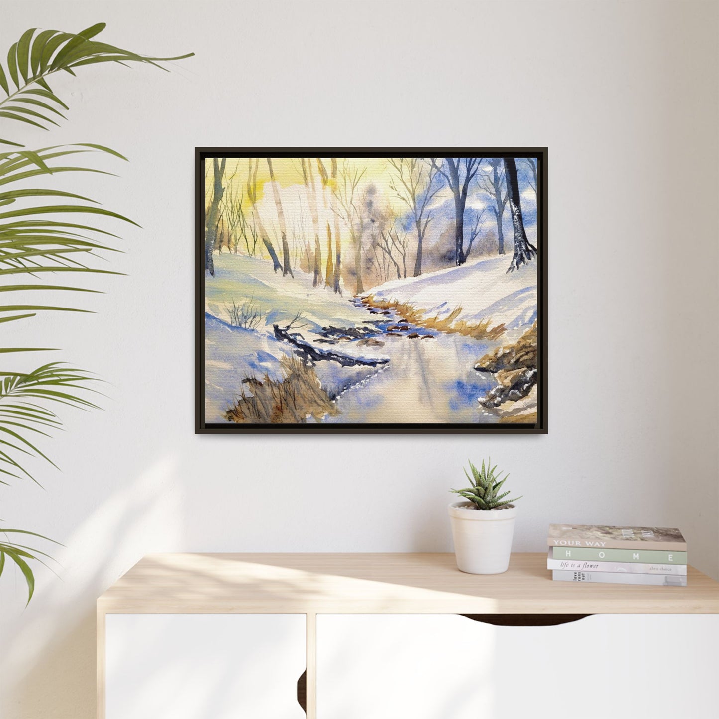 Snowy Creek Matte Canvas, Framed (Black or Espresso). Available in sizes from 10”x8”-32”x24”