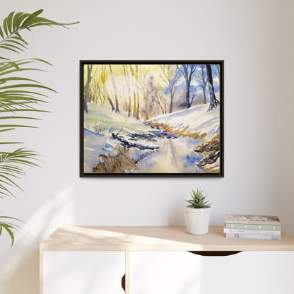Snowy Creek Matte Canvas, Framed (Black or Espresso). Available in sizes from 10”x8”-32”x24”