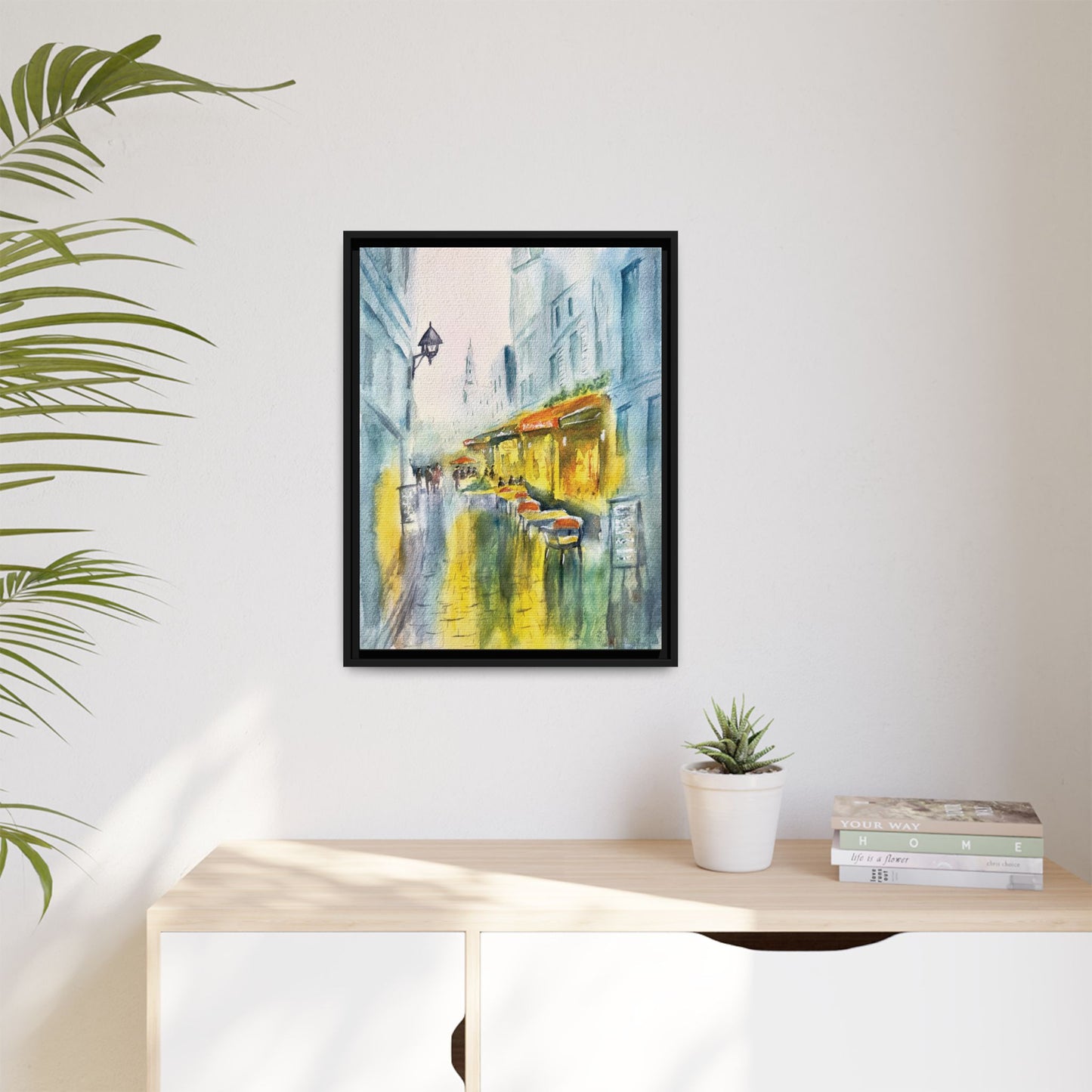 Cafe Reflections Matte Canvas, Framed (Black or Espresso). Available in sizes 8”x10”-24”x32”