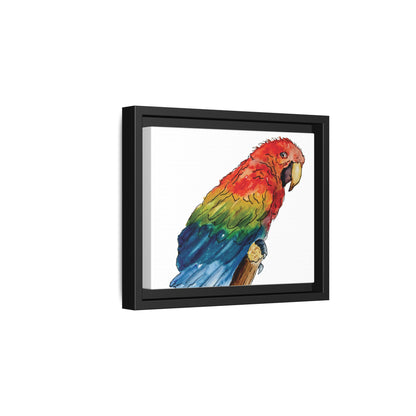 Scarlet Macaw Matte Canvas, Framed (Black or Espresso). Available in sizes from 10”x8”-16”x12”