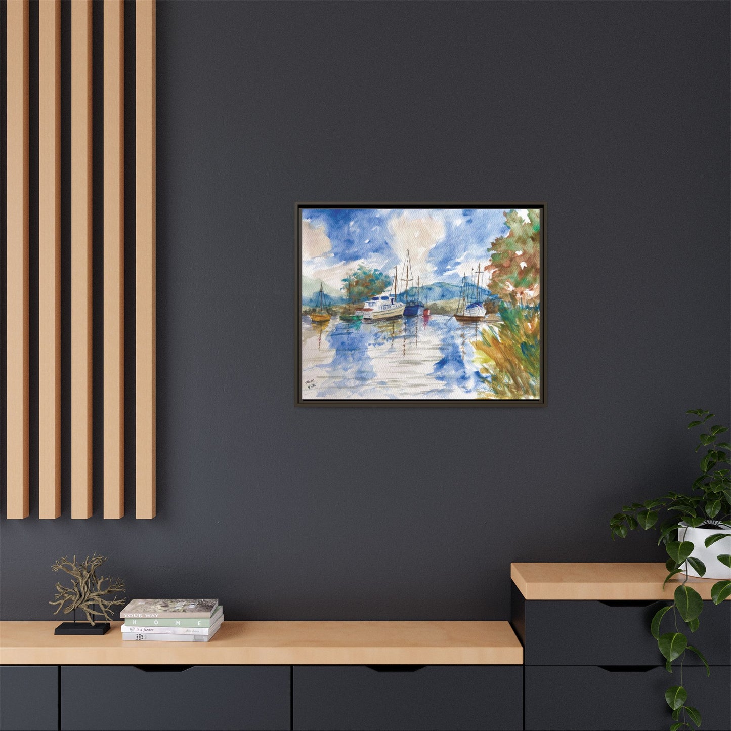 Snug Harbor Matte Canvas, Framed (Black or Espresso). Available in sizes 10”x8”-20”x16”