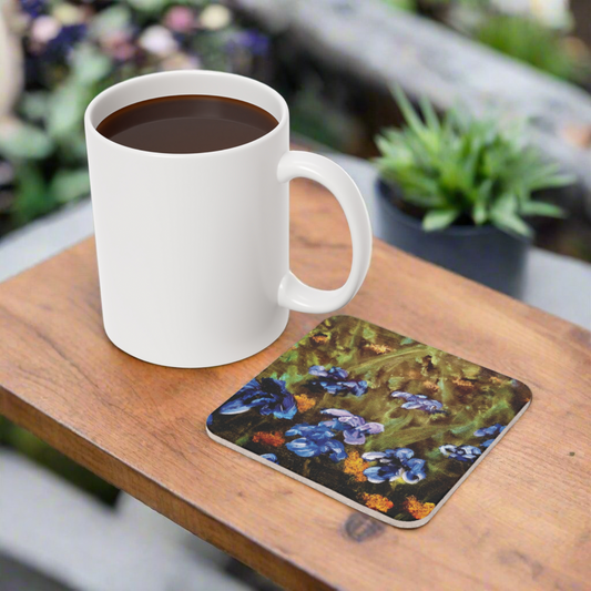 Cork Back Coaster Featuring Irises Reimagined