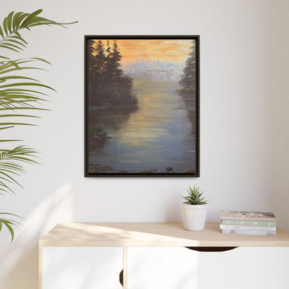 Peaceful Northwoods Lake Matte Canvas with Black or Espresso Frame. Available in sizes from 8” x 10”-24” x 32”
