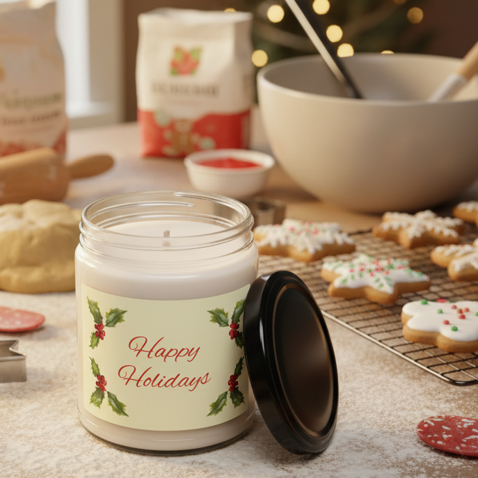 Eco-Friendly Soy Candle (9 oz.), Featuring Holiday Holly. Multiple Scents Available