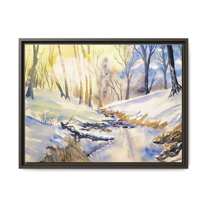 Snowy Creek Matte Canvas, Framed (Black or Espresso). Available in sizes from 10”x8”-32”x24”