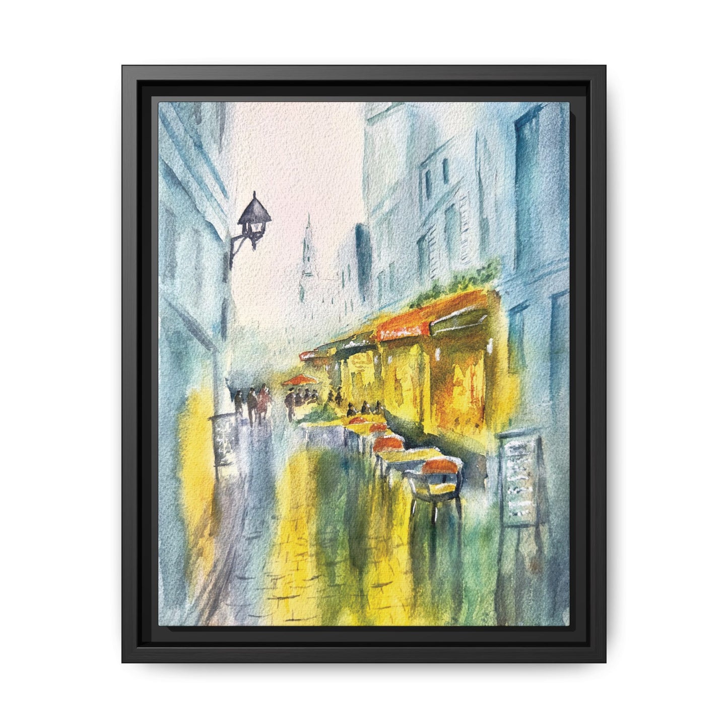 Cafe Reflections Matte Canvas, Framed (Black or Espresso). Available in sizes 8”x10”-24”x32”