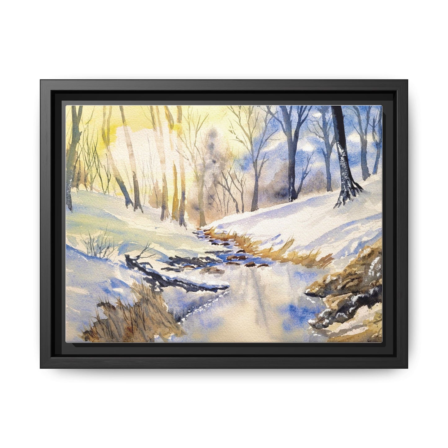 Snowy Creek Matte Canvas, Framed (Black or Espresso). Available in sizes from 10”x8”-32”x24”