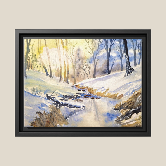 Snowy Creek Matte Canvas, Framed (Black or Espresso). Available in sizes from 10”x8”-32”x24”