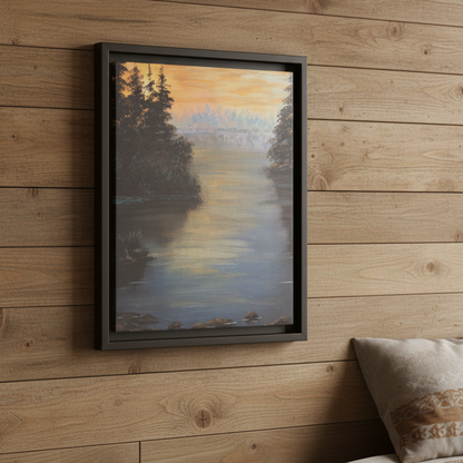 Peaceful Northwoods Lake Matte Canvas with Black or Espresso Frame. Available in sizes from 8” x 10”-24” x 32”