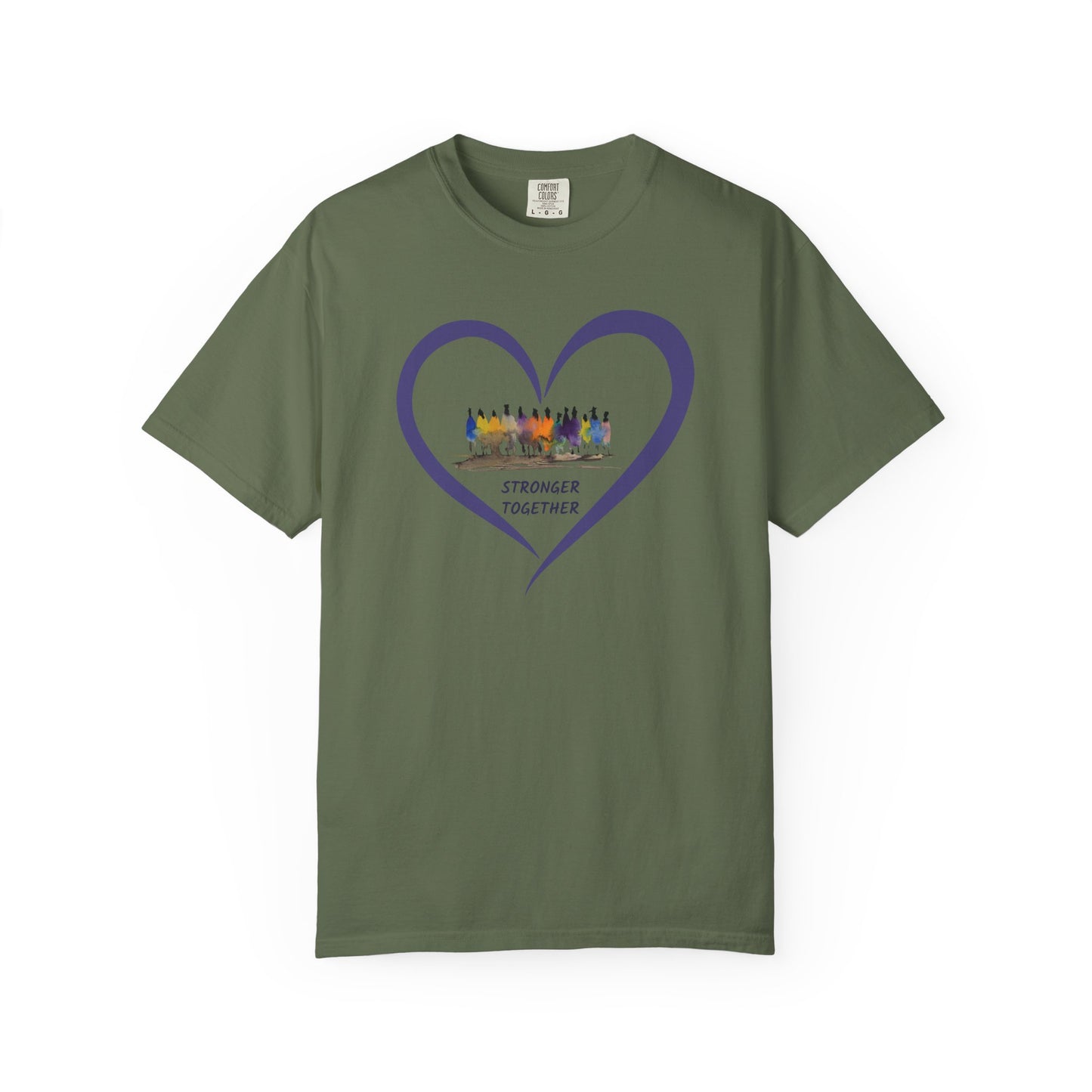 Stronger Together Heart Unisex Garment-Dyed T-shirt. Available in sizes S-4XL, 13 colors