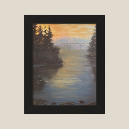 Peaceful Northwoods Lake Framed Vertical Poster. Available in sizes 11” x 14”-20” x 30”