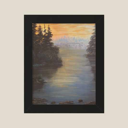 Peaceful Northwoods Lake Framed Vertical Poster. Available in sizes 11” x 14”-20” x 30”