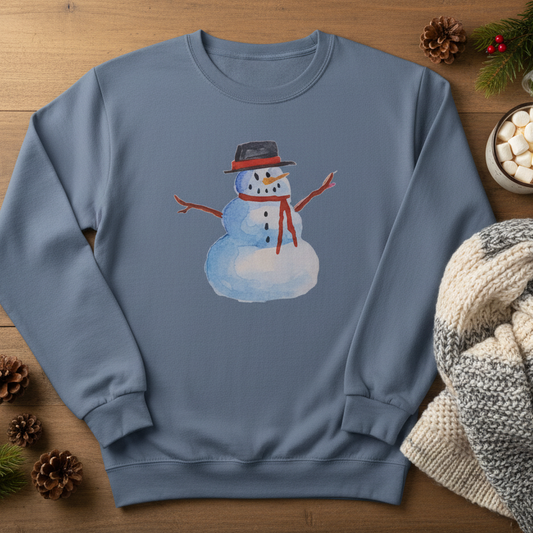 Comfort Colors Whimsical Watercolor Snowman Unisex Garment-dyed Long Sleeve T-Shirt. Available in sizes from S-3XL