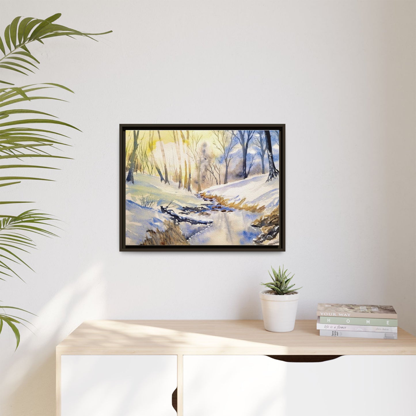Snowy Creek Matte Canvas, Framed (Black or Espresso). Available in sizes from 10”x8”-32”x24”