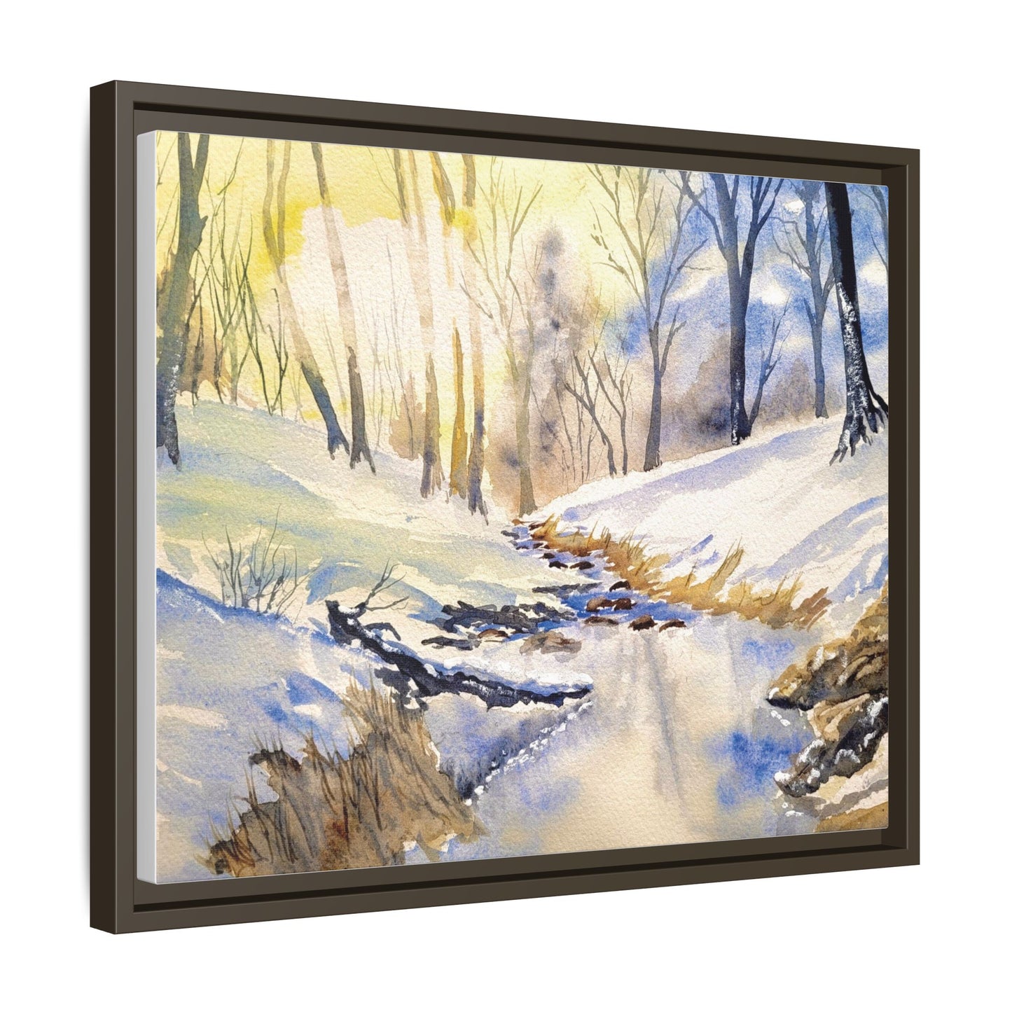 Snowy Creek Matte Canvas, Framed (Black or Espresso). Available in sizes from 10”x8”-32”x24”