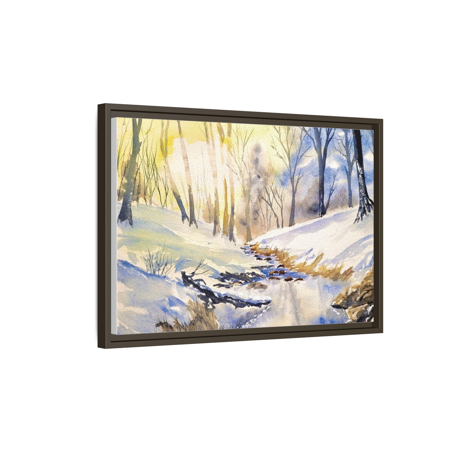Snowy Creek Matte Canvas, Framed (Black or Espresso). Available in sizes from 10”x8”-32”x24”