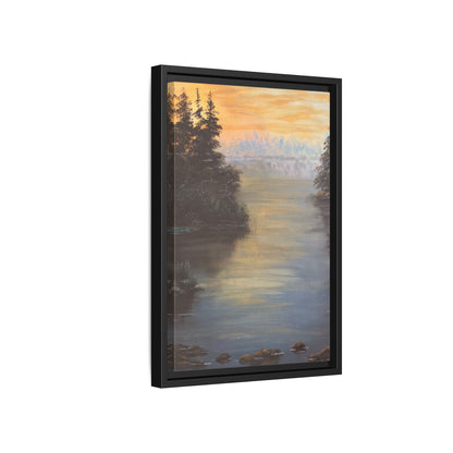 Peaceful Northwoods Lake Matte Canvas with Black or Espresso Frame. Available in sizes from 8” x 10”-24” x 32”