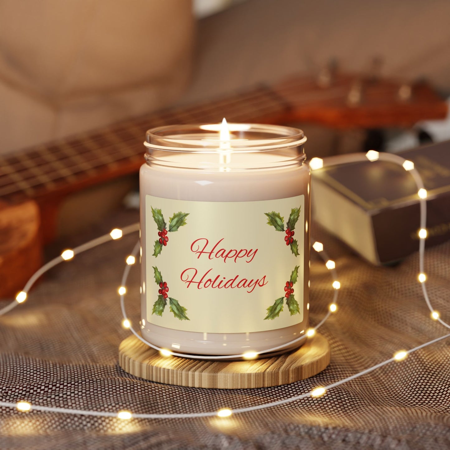 Eco-Friendly Soy Candle (9 oz.), Featuring Holiday Holly. Multiple Scents Available