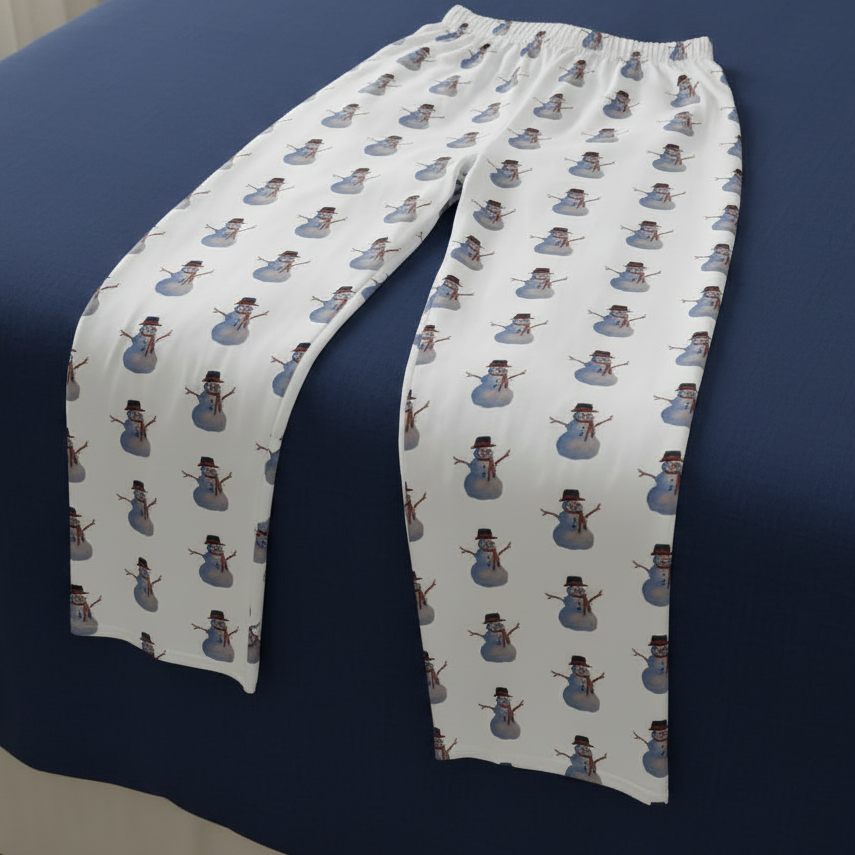 Cozy Women’s Whimsical Snowman Pajama Pants. Available in sizes from XS-4XL