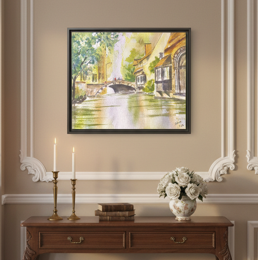 A Pause By The Water  — Framed Matte Canvas