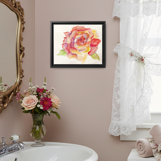 Rose Water Matte Canvas, Framed (Black or Espresso). Available in sizes from 10”x8”-14”x11”