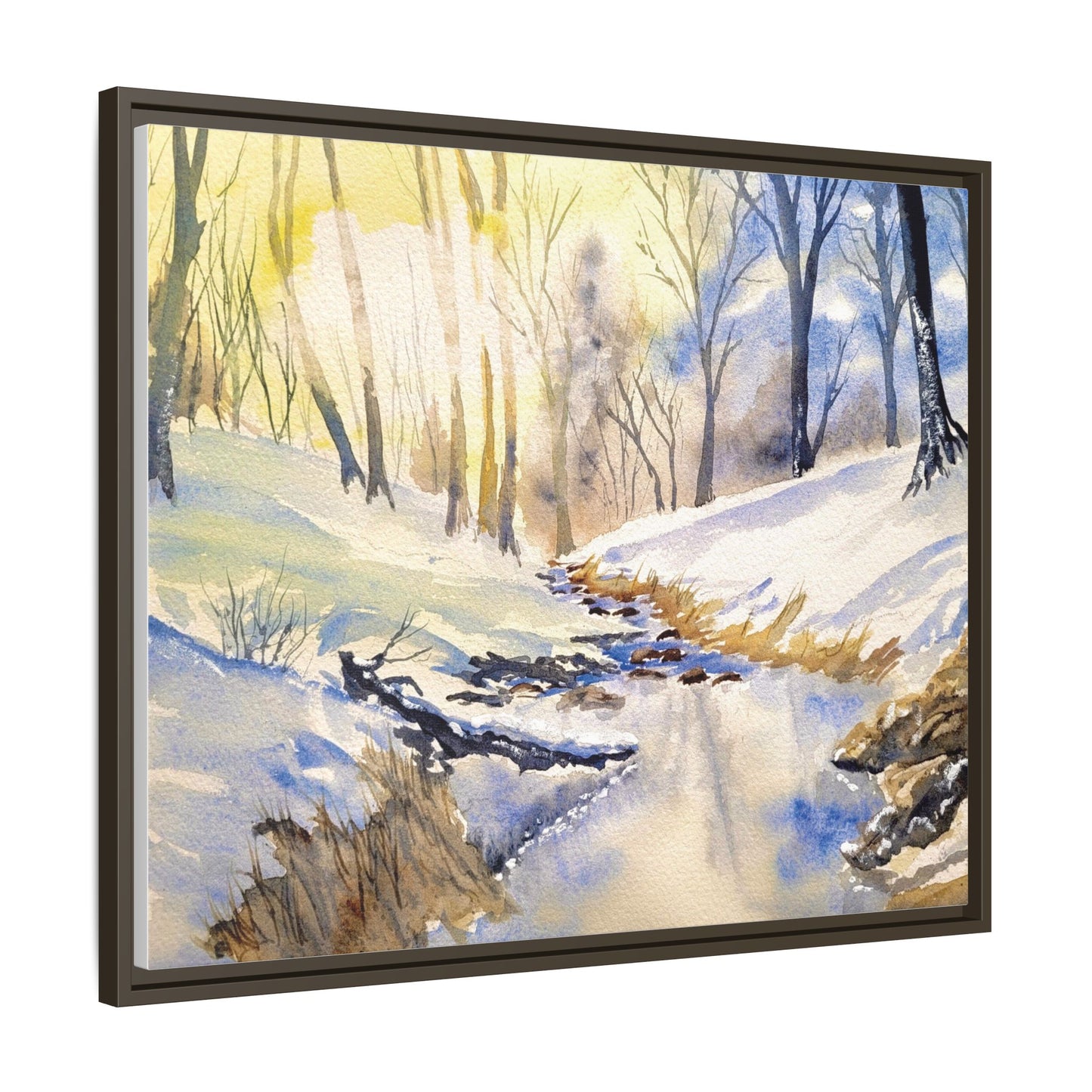 Snowy Creek Matte Canvas, Framed (Black or Espresso). Available in sizes from 10”x8”-32”x24”