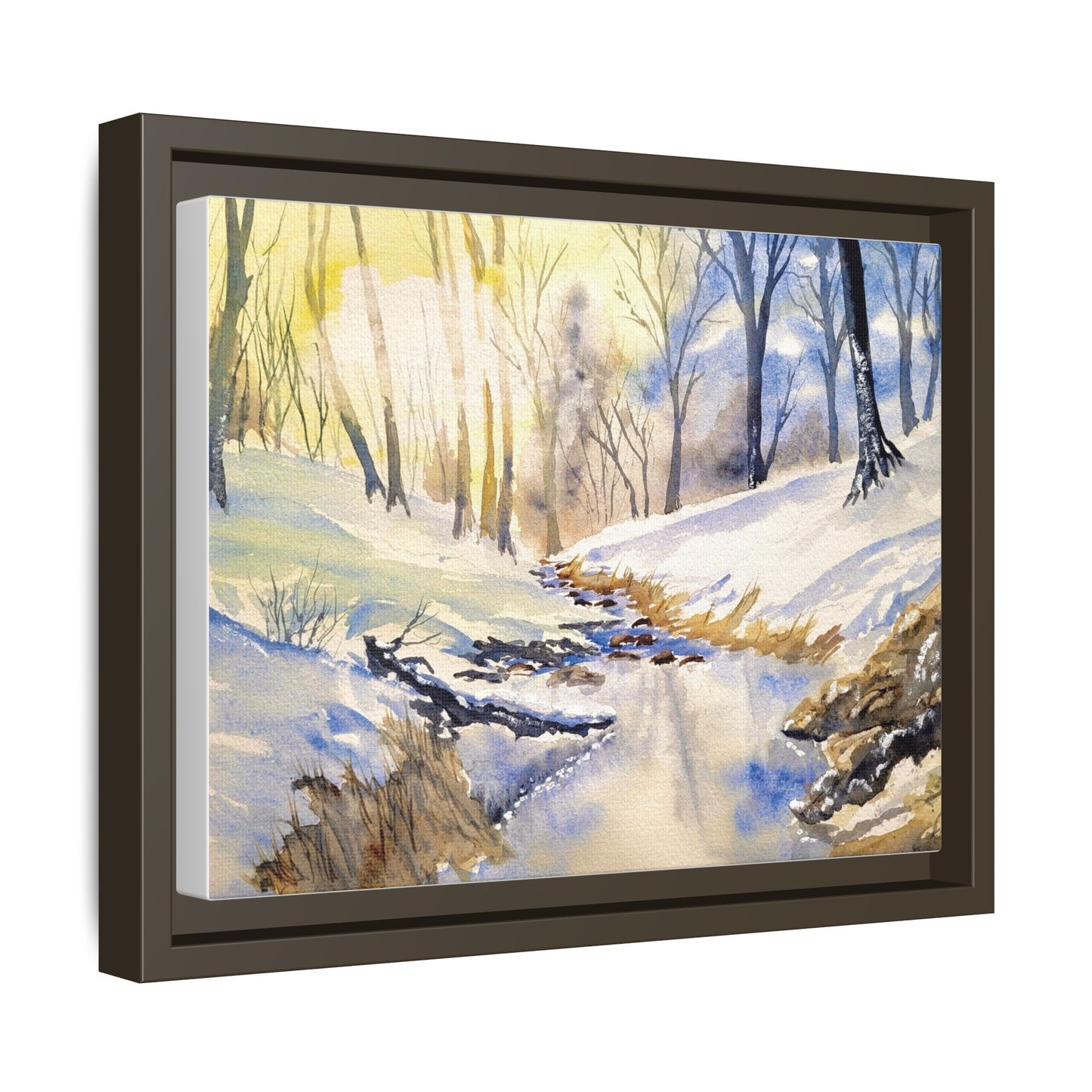 Snowy Creek Matte Canvas, Framed (Black or Espresso). Available in sizes from 10”x8”-32”x24”