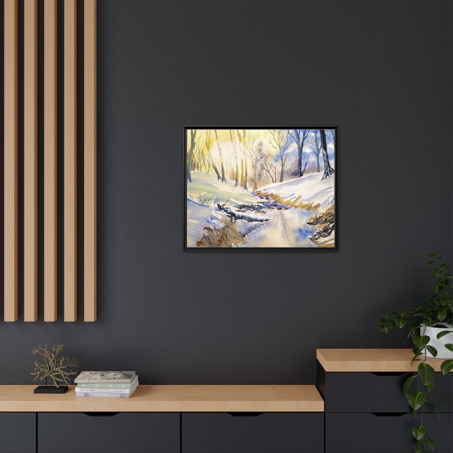 Snowy Creek Matte Canvas, Framed (Black or Espresso). Available in sizes from 10”x8”-32”x24”