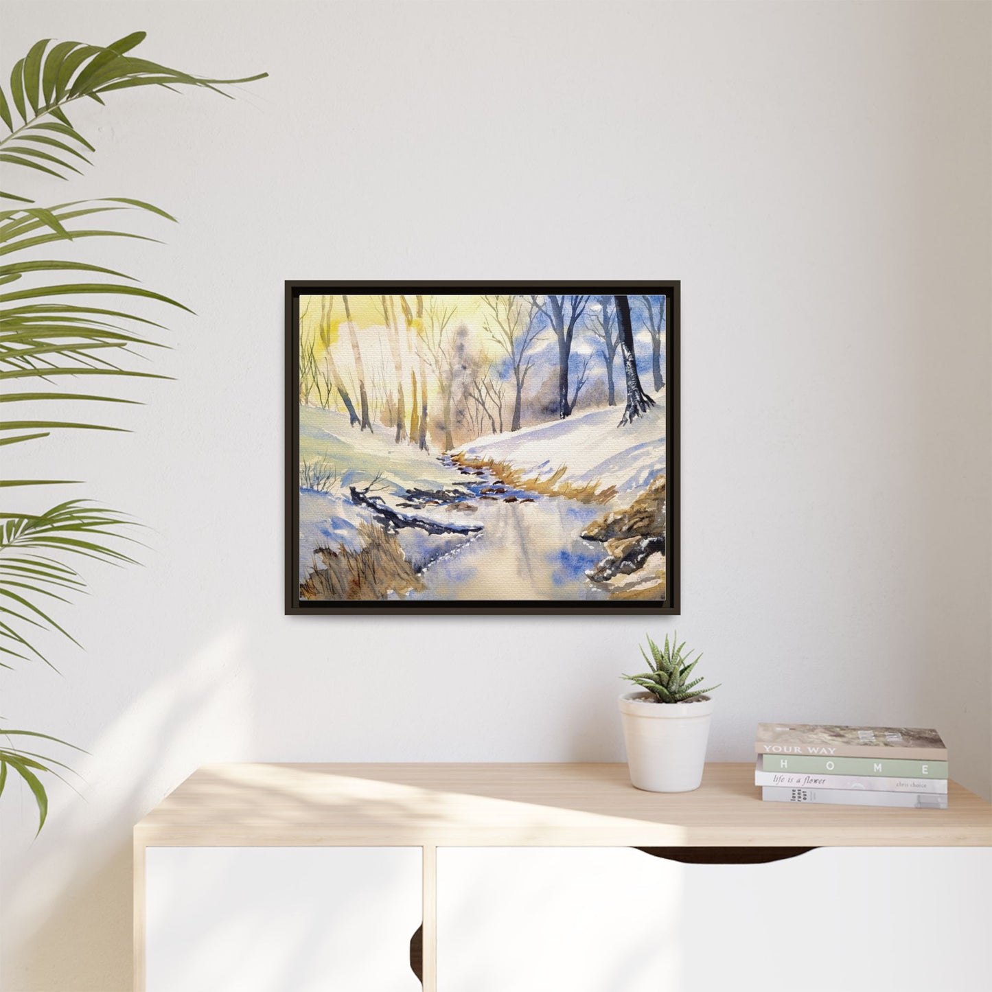 Snowy Creek Matte Canvas, Framed (Black or Espresso). Available in sizes from 10”x8”-32”x24”
