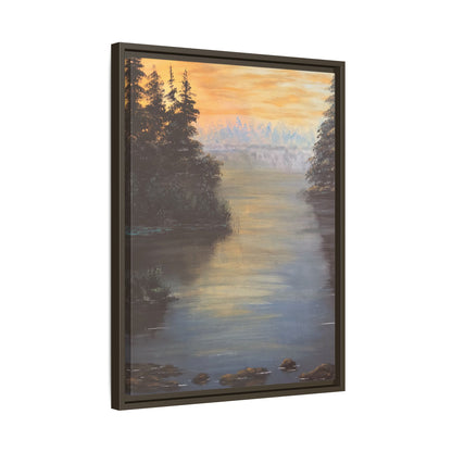 Peaceful Northwoods Lake Matte Canvas with Black or Espresso Frame. Available in sizes from 8” x 10”-24” x 32”