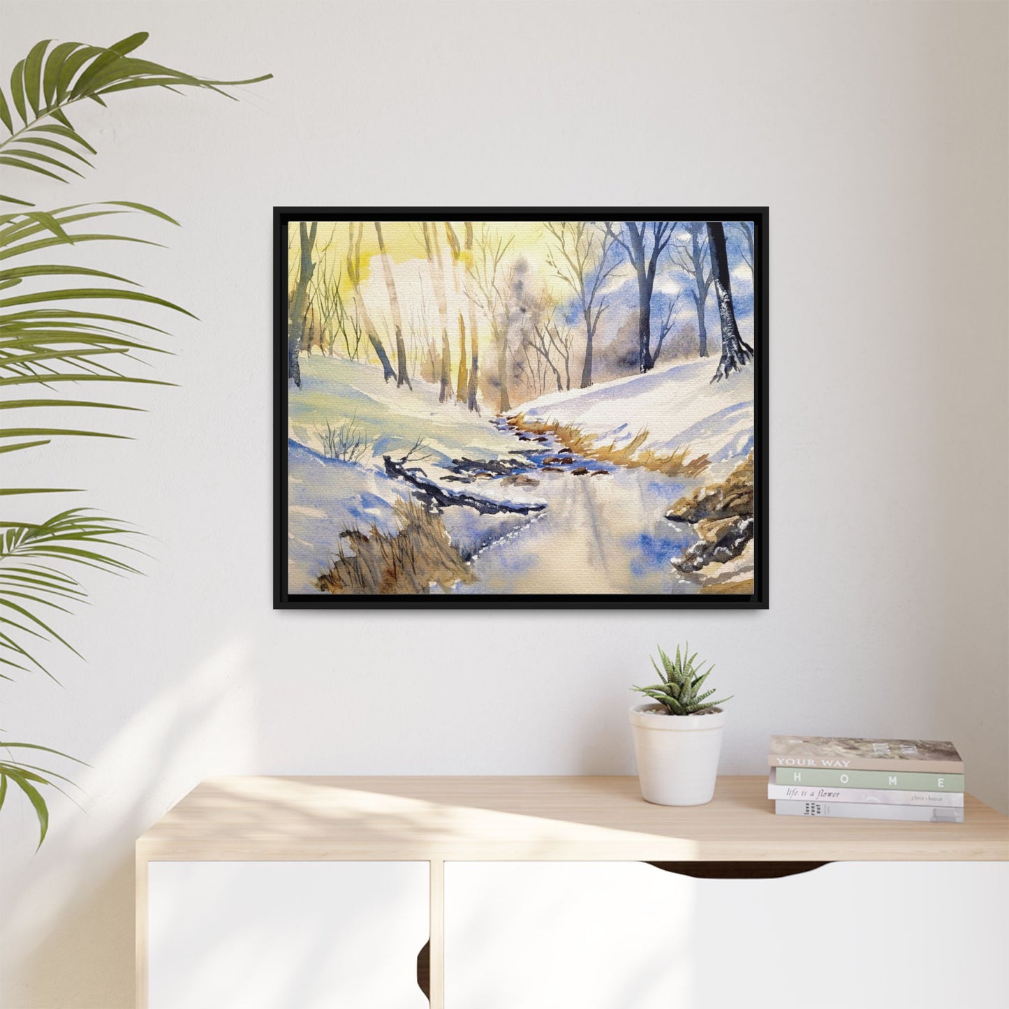 Snowy Creek Matte Canvas, Framed (Black or Espresso). Available in sizes from 10”x8”-32”x24”