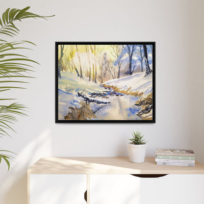 Snowy Creek Matte Canvas, Framed (Black or Espresso). Available in sizes from 10”x8”-32”x24”