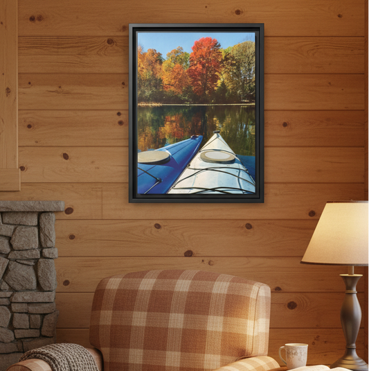Happy Together Fall Kayaking, Framed (Black or Espresso). Available in sizes from 8”x10”-12”x16”