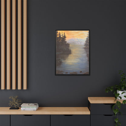 Peaceful Northwoods Lake Matte Canvas with Black or Espresso Frame. Available in sizes from 8” x 10”-24” x 32”