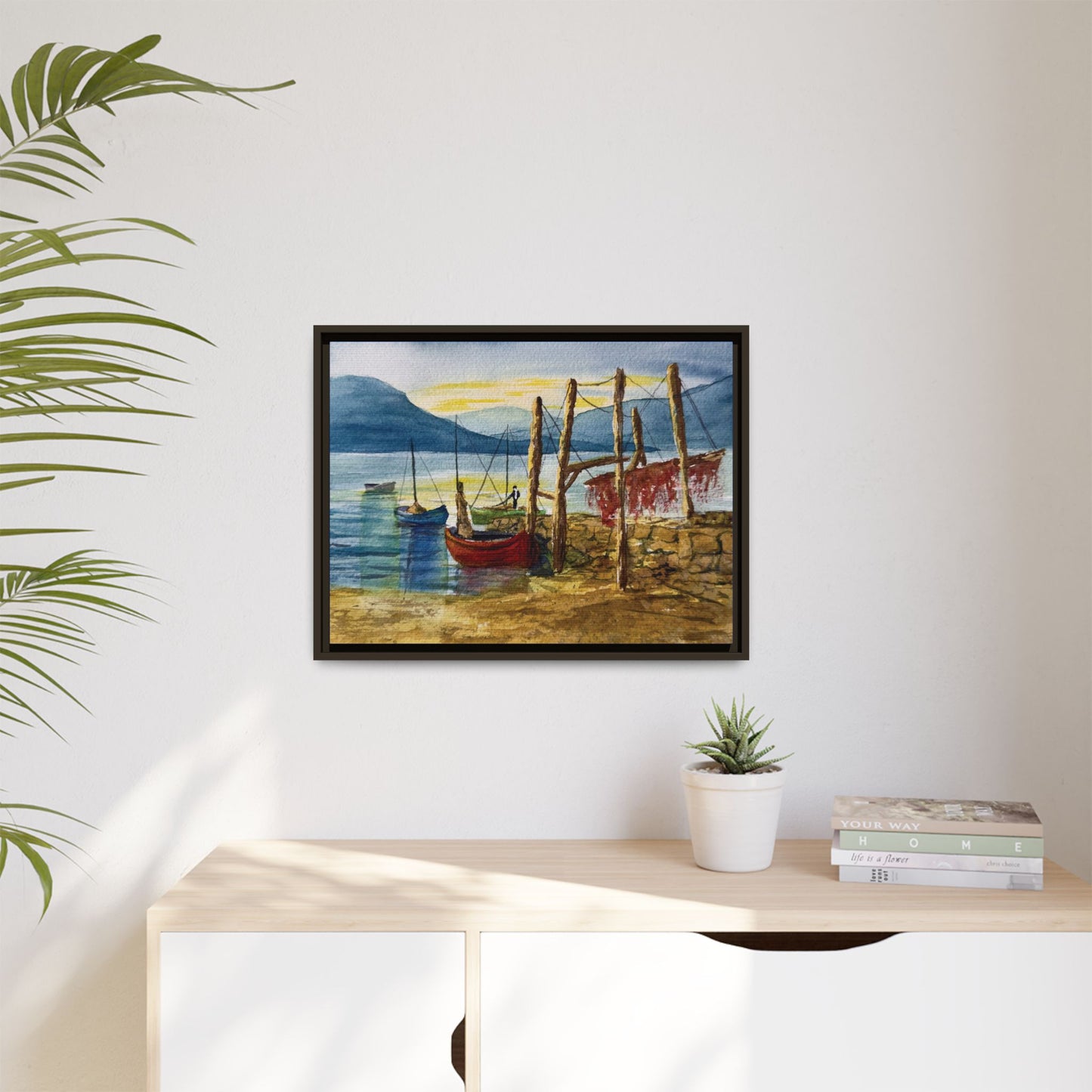 Morning Boats on the Loch, Framed (Black or Espresso). Available in sizes from 10”x8”-24”x18”